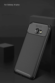 Луксозен силиконов гръб ТПУ ултра тънък Карбон за Samsung Galaxy J4 Plus 2018 J415F черен